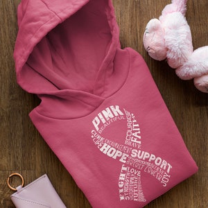 Breast Cancer Sweatshirts Distressed White Ribbon Montage Word Cloud Hoodie Cancer Fighter. Breast Cancer Gift. Pink Ribbon. Cancer Warrior.