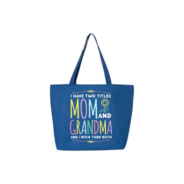 Two Titles Mom Grandma Heavy Canvas Tote with Zipper Mother's Day Gift. Gift For Mom. Gift For Her. Gift For Great-Grandma. Cute Mother Gift