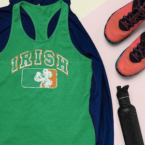 Vintage Irish Flag Shamrock Women's Racerback Tank Top St. Patrick's Day Tank Tops St Patrick's Day. Irish Gift. Drinking Shirt.