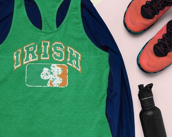 Vintage Irish Flag Shamrock Women's Racerback Tank Top St. Patrick's Day Tank Tops St Patrick's Day. Irish Gift. Drinking Shirt.