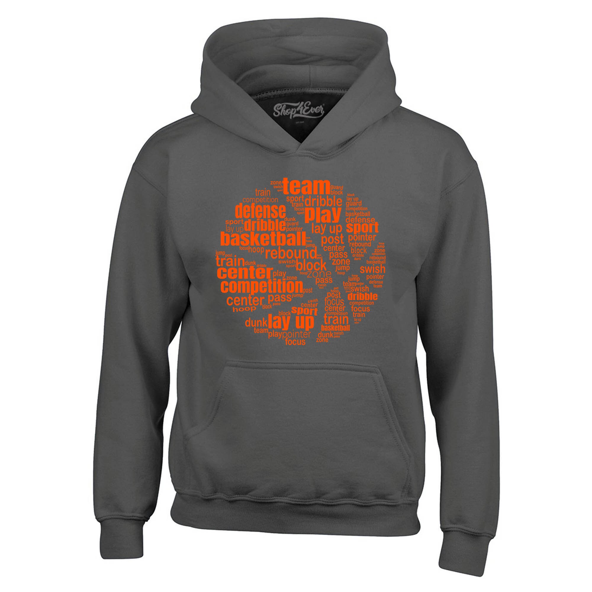 Discover Basketball Word Cloud Orange Ball Silhouette Hoodies