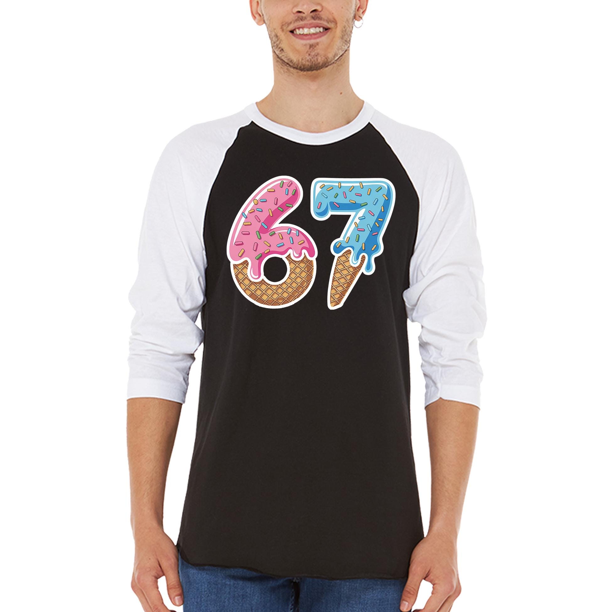 67 Six Seven Ice Cream Drip Number Sixtyseven Raglan Baseball
