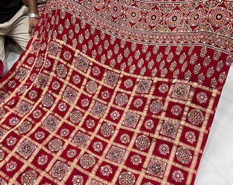 Ajrakh Red Ghatchola Saree-handblock Mirror Work Saree-ajrakh ...