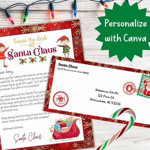 Carta personalizada de Papá Noel con plantilla de sobre - Descarga imprimible de carta de Papá Noel editable - Editar en Canva