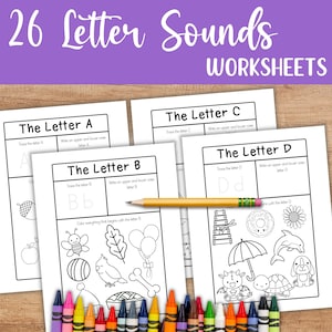 Hojas de trabajo de sonidos iniciales - Reconocimiento de letras y páginas para colorear de fonética de sonidos iniciales - Alfabeto ABC imprimible - Pre-k para niños pequeños