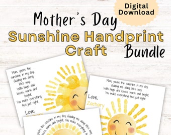 Mother&#39;s Day Handprint Art - 3 Printable Sunshine Toddler Preschool DIY Craft Bundle - Mom Keepsake Gift From Kids