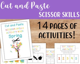 Preschool Cut and Paste Worksheets - Scissor Skills Activity Page Printable - Spring Theme Educational Pre-K Kindergarten Homeschool Pack