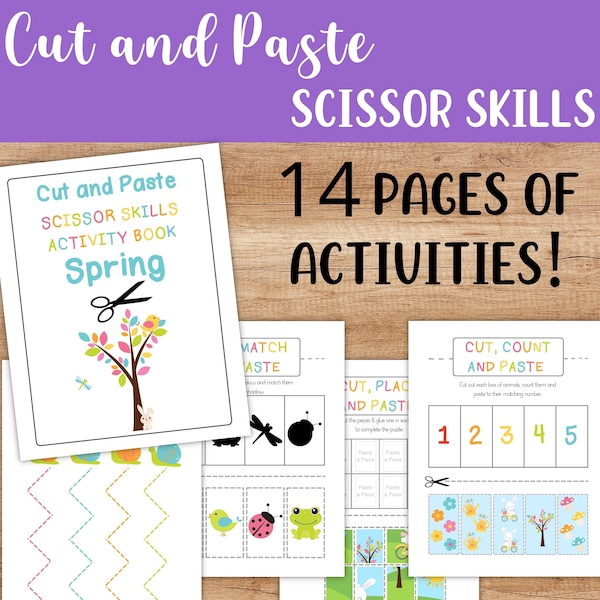 Preschool Cut and Paste Worksheets - Scissor Skills Activity Page Printable - Spring Theme Educational Pre-K Kindergarten Homeschool Pack