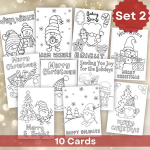 Cartões de Natal para colorir de gnomos - 10 cartões de Natal para imprimir para crianças - Atividades de artesanato para sala de aula de inverno