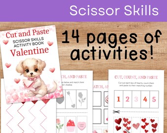 Cut and Paste Preschool Worksheets - Valentine Scissor Skills Glue Activity Page Printable for Toddler PreK Kindergarten Homeschool