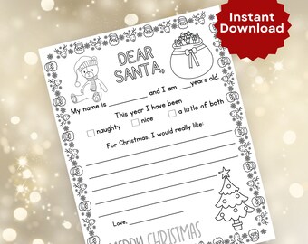 Letter to Santa Printable Coloring Page Dear Santa Christmas Letters to ...