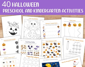 Halloween Preschool Worksheet and Activity Bundle - Pre-k Kindergarten Printables