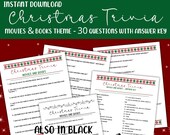 Christmas Trivia Game Printable - Movie and Book Themed Fun Holiday Game - for Work or Family Party