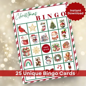 Weihnachtsbingo - 25 Karten - Familien-Weihnachtsaktivität und Kinderklassenzimmer-Weihnachtsfeier-Spiel