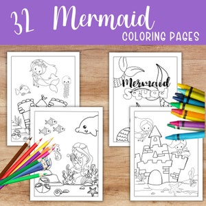 32 Mermaid Coloring Pages for Kids - Printable Coloring Sheets - Instant Download