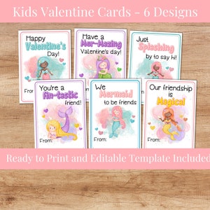Saint-Valentin sirène - cartes de Saint-Valentin imprimables pour enfants - Saint-Valentin modifiable en classe - téléchargement immédiat