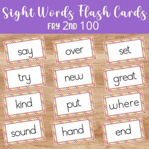 Sight Words for Kleuterschool Printable Flashcards - Fry 2nd 100 - 1st Grade High Frequency Reading Practice - Educatieve digitale download
