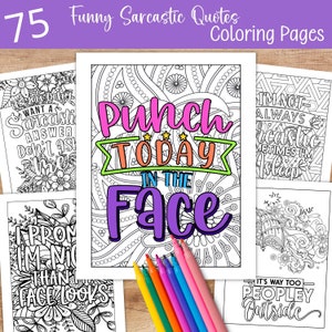 75 Páginas de colorir engraçadas para adultos - Folhas de colorir com citações sarcásticas e atrevidas para imprimir - Download digital instantâneo