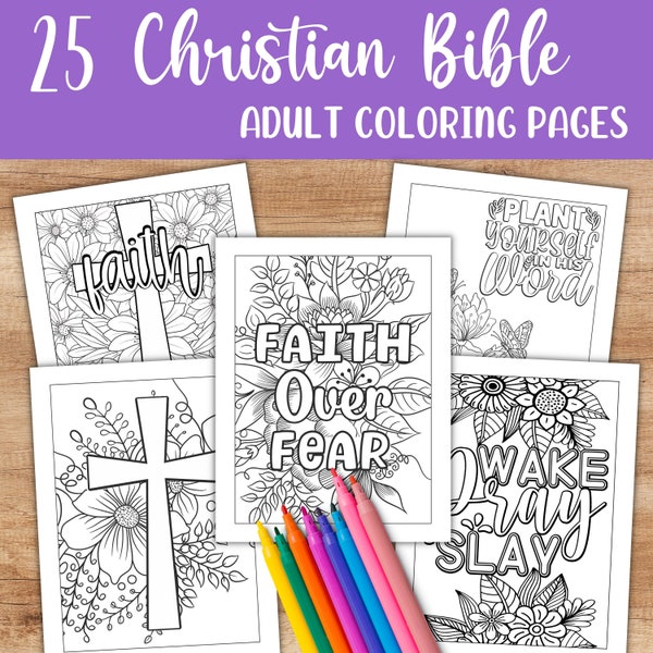 25 Christian Bible Coloring Pages for Adults and Teens - Printable Relaxation Sheets - Instant Digital Download