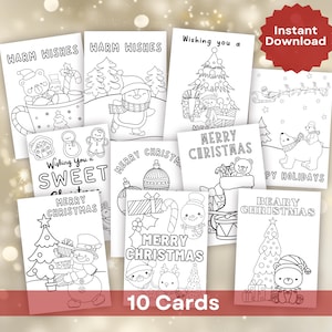 Kerstkleurkaarten - 10 afdrukbare kerstkaarten voor kinderen - Knutselen in de winterklas