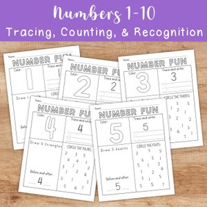 Number Tracing Worksheets  - for Preschool pre-k Kindergarten Math - Counting & Recognition