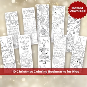 Christmas Coloring Bookmarks - 10 Printable Holiday Bookmarks for Kids - Winter Classroom Activities