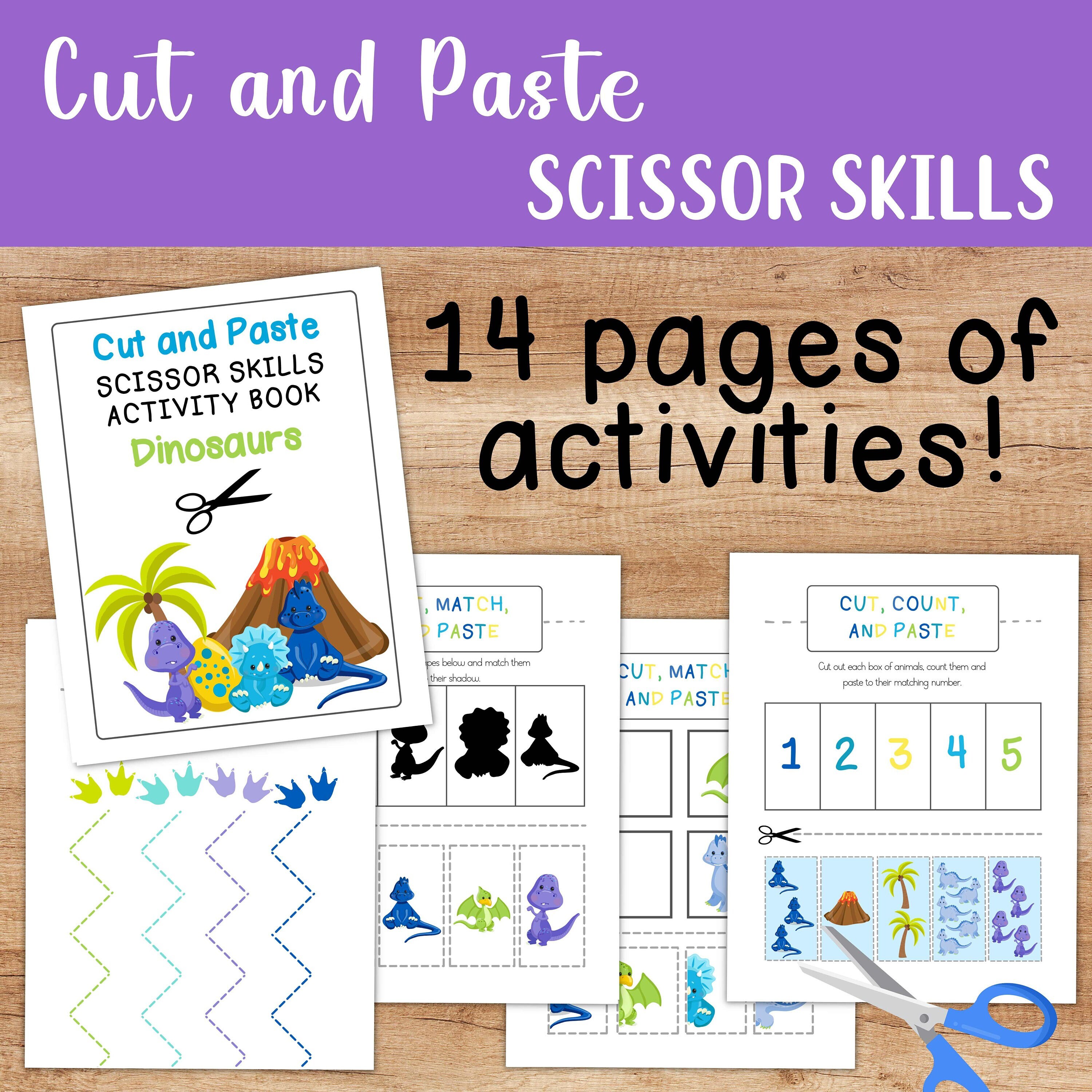 Preschool Cut & Paste Dinosaur Theme Worksheets - Printable Scissor ...