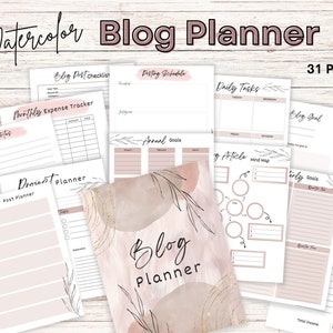 Blog Planner - Neutraler Boho Aquarell Post Content Planer und Organizer für Blogging