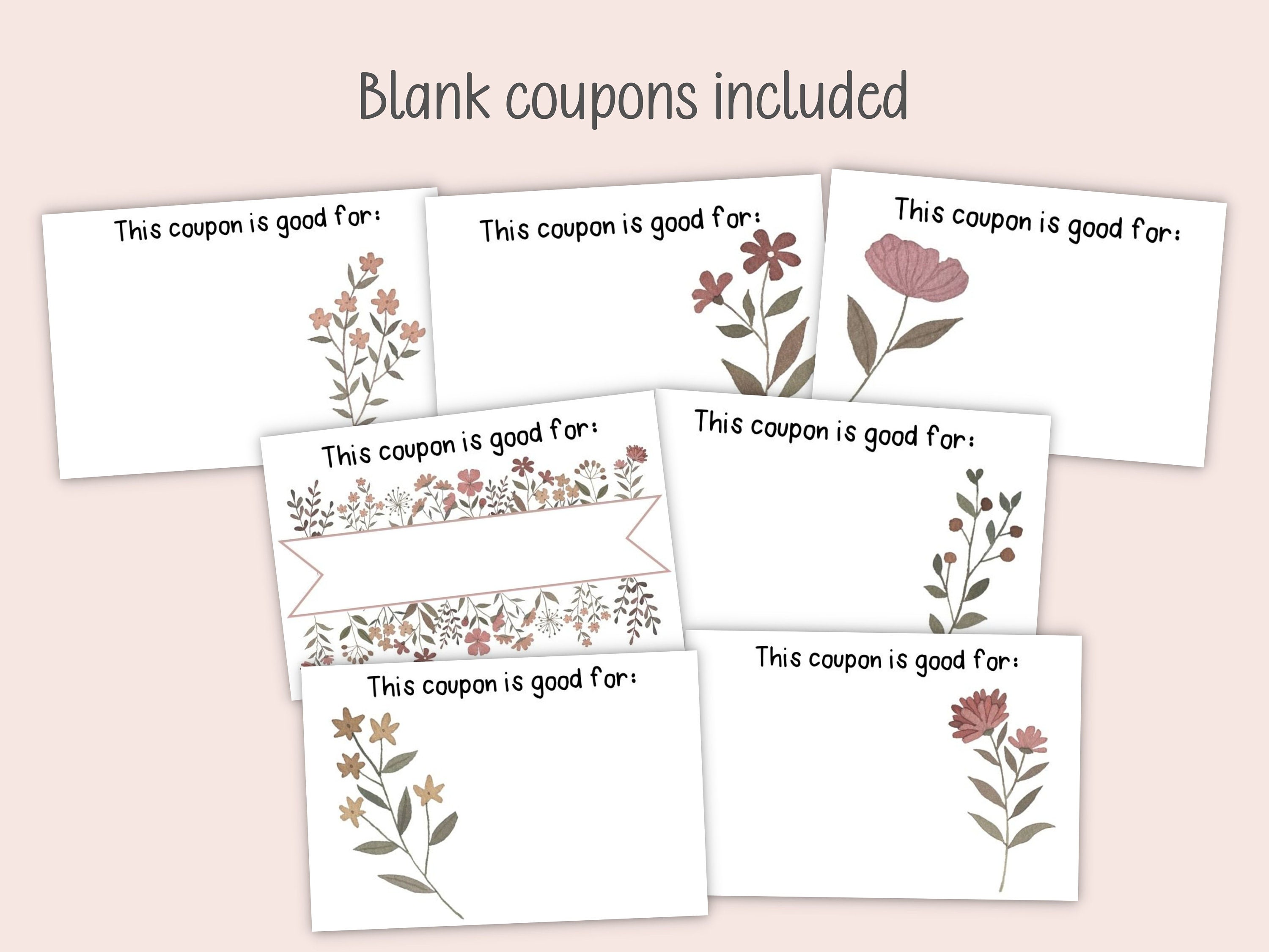 Printable Coupon Book Mothers Day or Birthday Coupons Mom Gift From