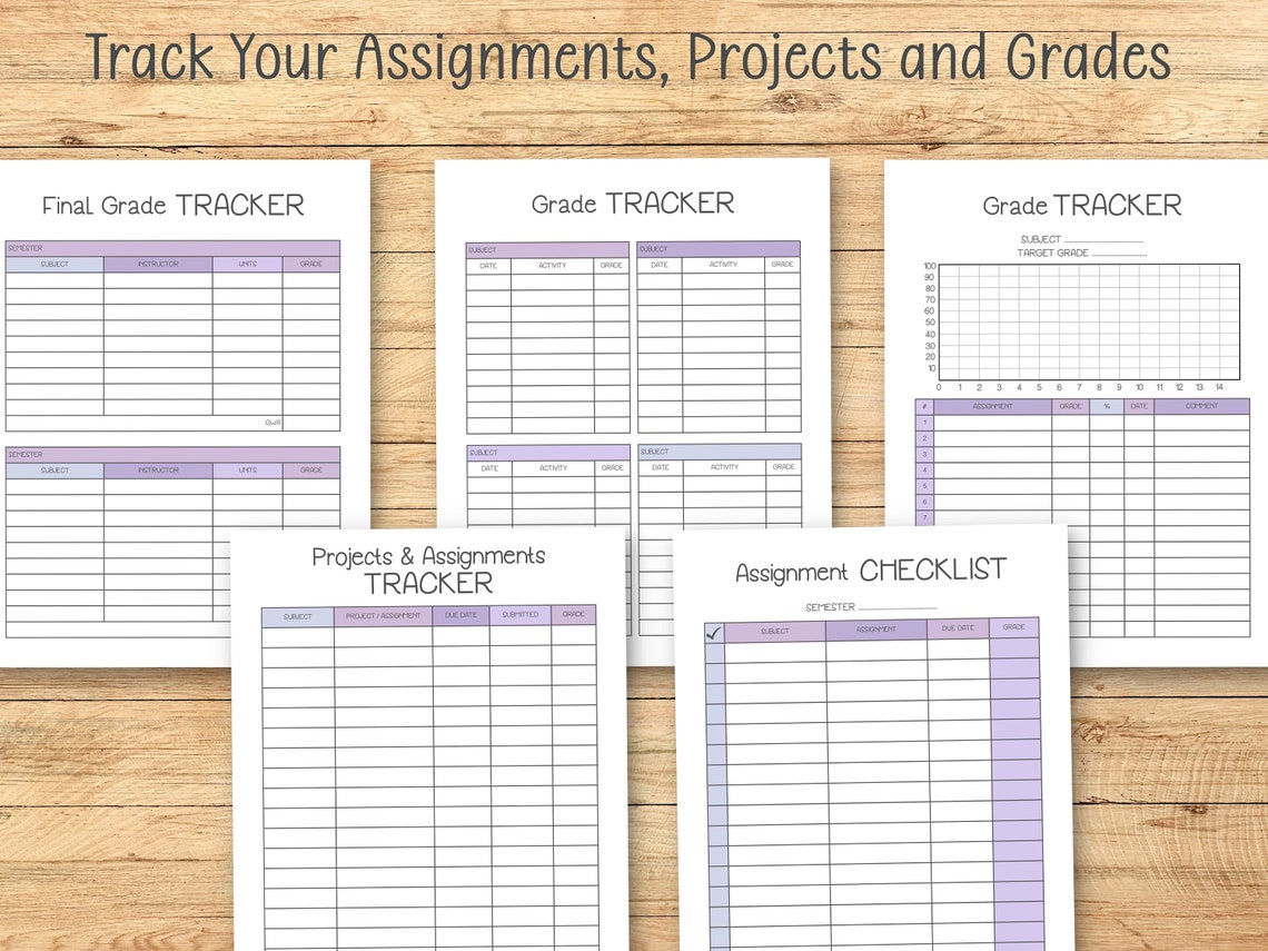 Printable Student Academic Planner Grade Tracker Assignment Exam Prep ...