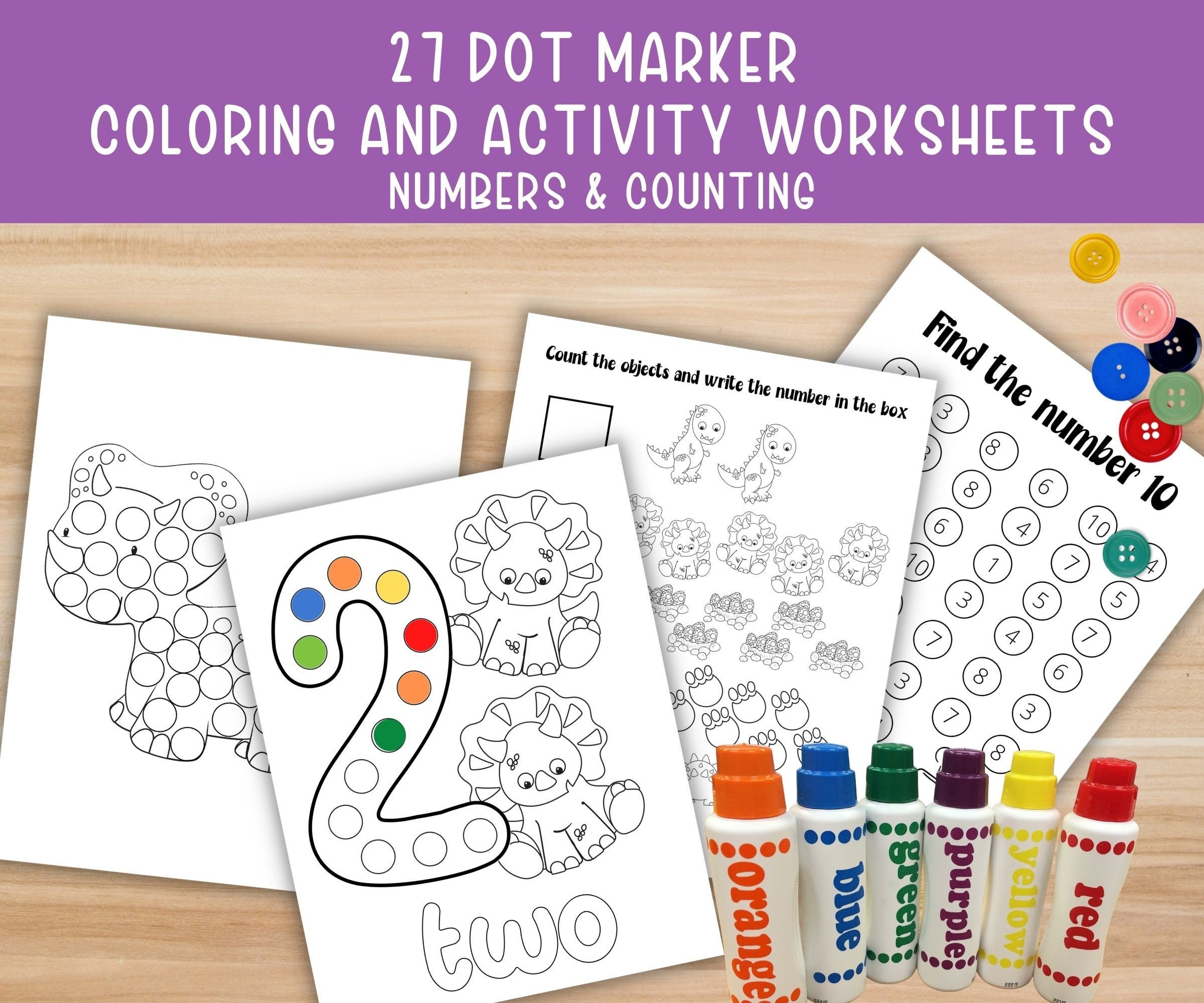 Dot Marker Printable Dinosaur Number Recognition Coloring - Etsy