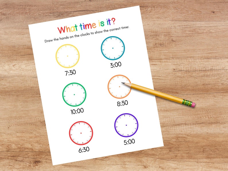 Telling Time Printable First Grade Math Time to the Hour and Half Hour