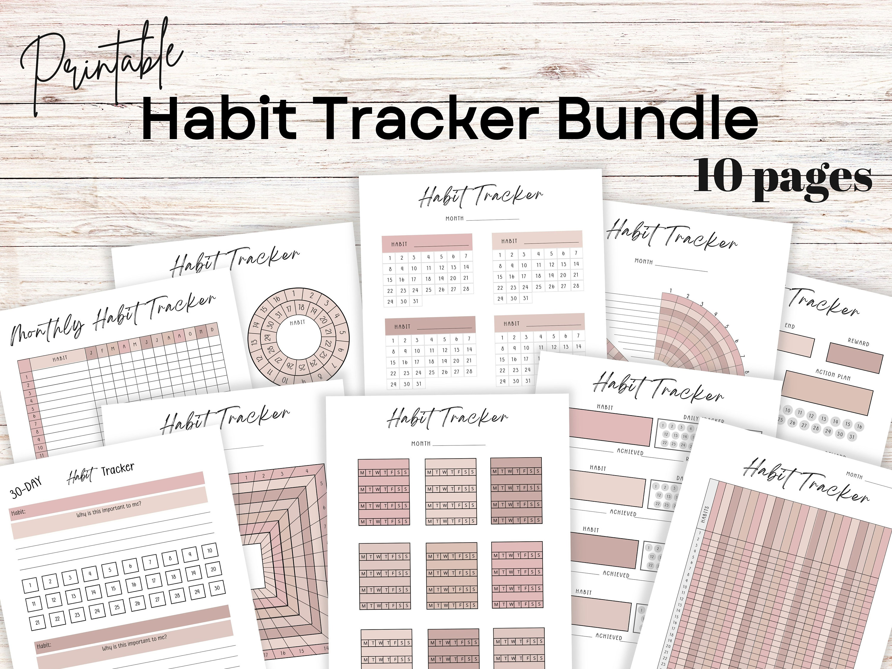Habit Tracker Printable Bundle of 10 to Track Your Daily and Monthly ...