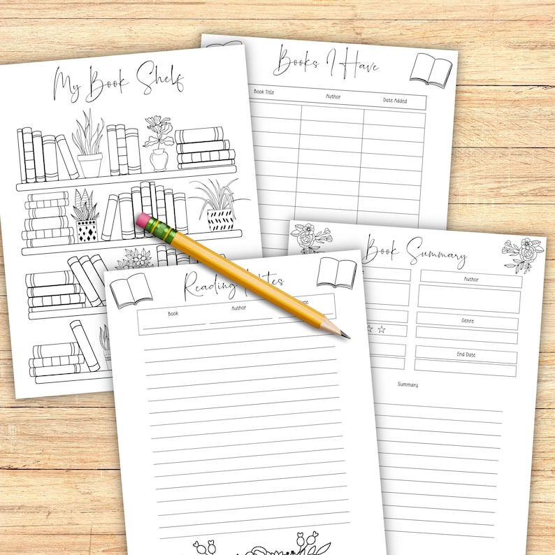 Reading Journal - Book Tracker Reading Log - Bookshelf Planner Insert ...