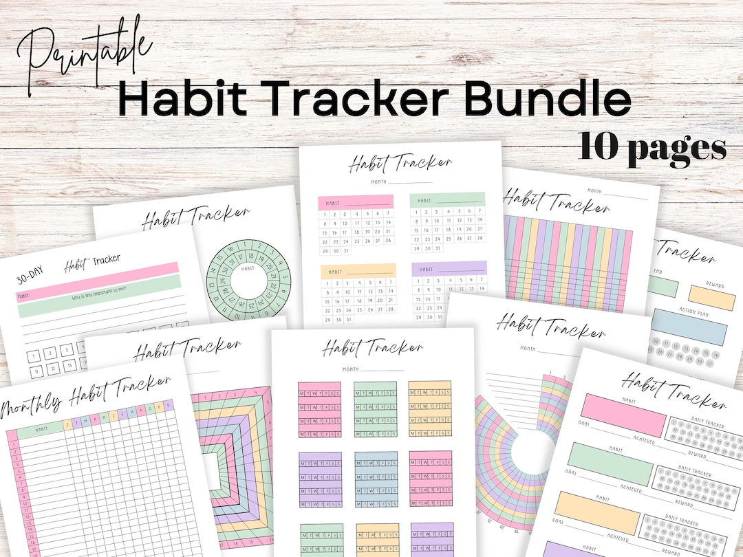 Habit Tracker Printable - Colorful Bundle of 10 to Track Your Daily and ...