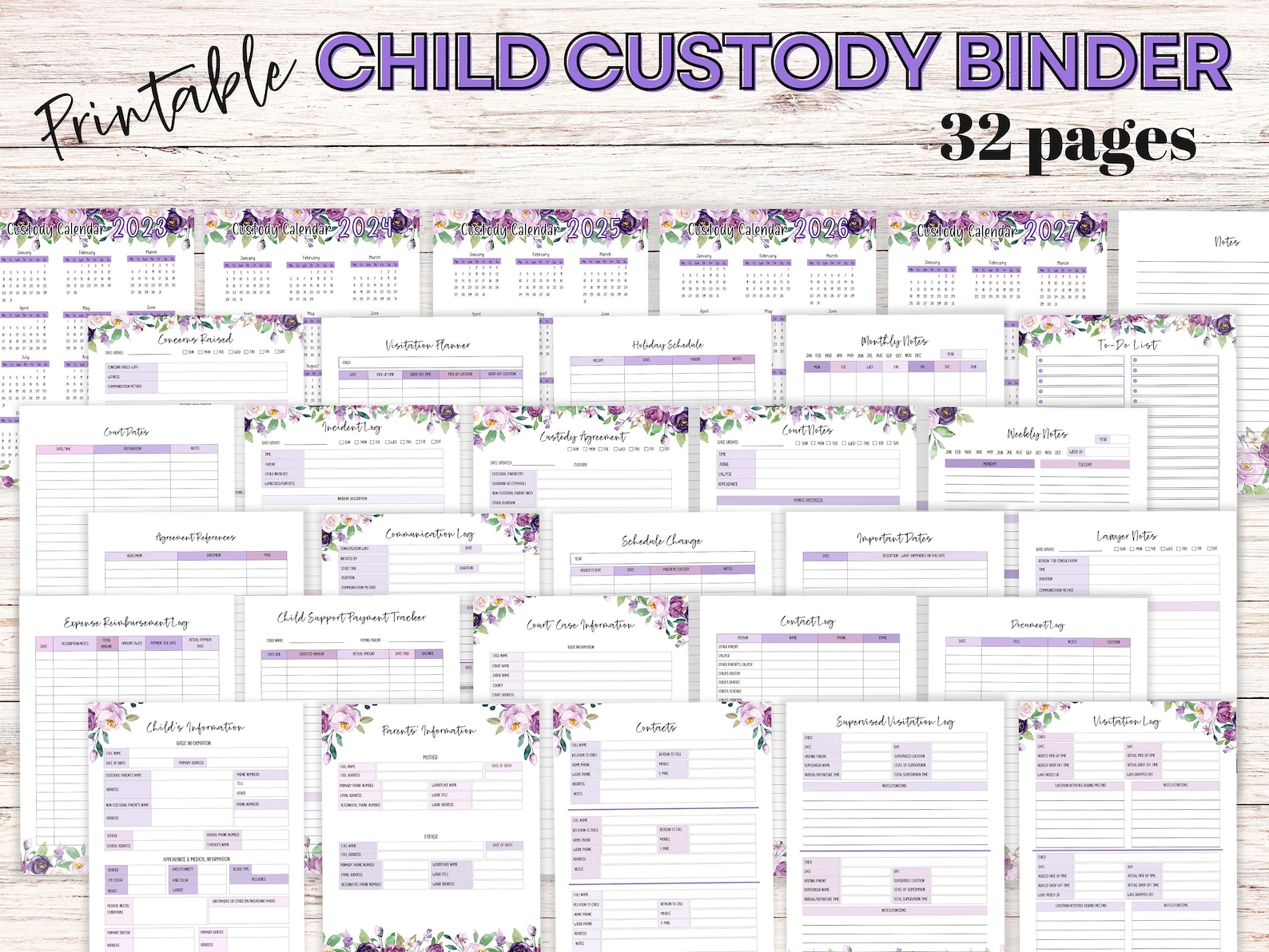 Custody Binder - Printable Planner &amp; Organizer for Child Custody - Log ...