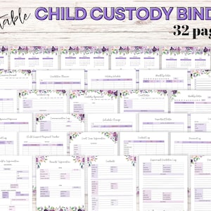 Custody Binder - Printable Planner & Organizer for Child Custody - Log for Communication and Visitation - w/ Calendar - Purple Floral