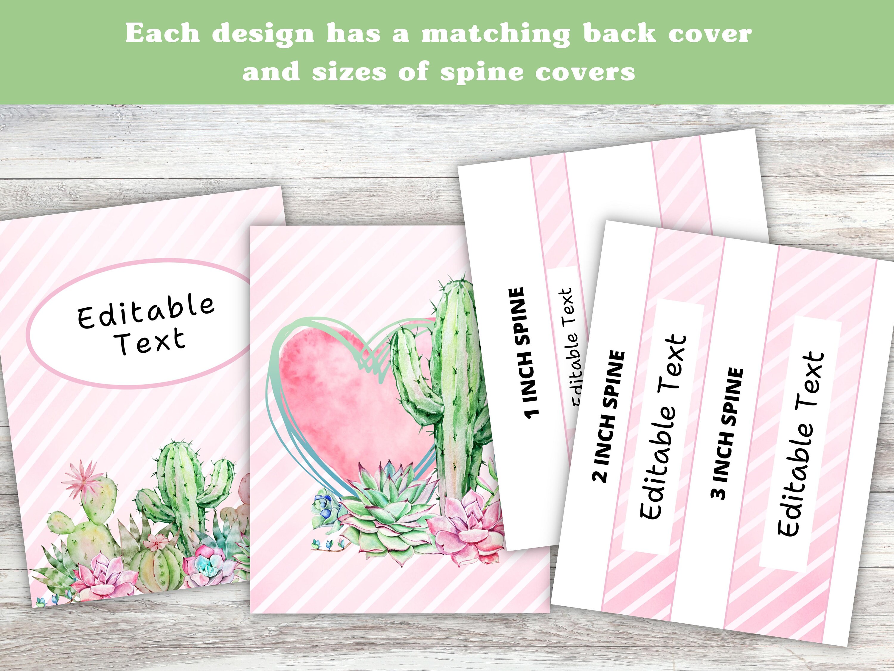 Cactus Binder Cover Printable - Set of 12 Editable Boho Covers and ...