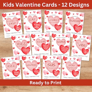 Biglietti di San Valentino per bambini in gergo - 12 divertenti biglietti di San Valentino stampabili per le aule scolastiche per preadolescenti o adolescenti, generazione Alpha o generazione Z