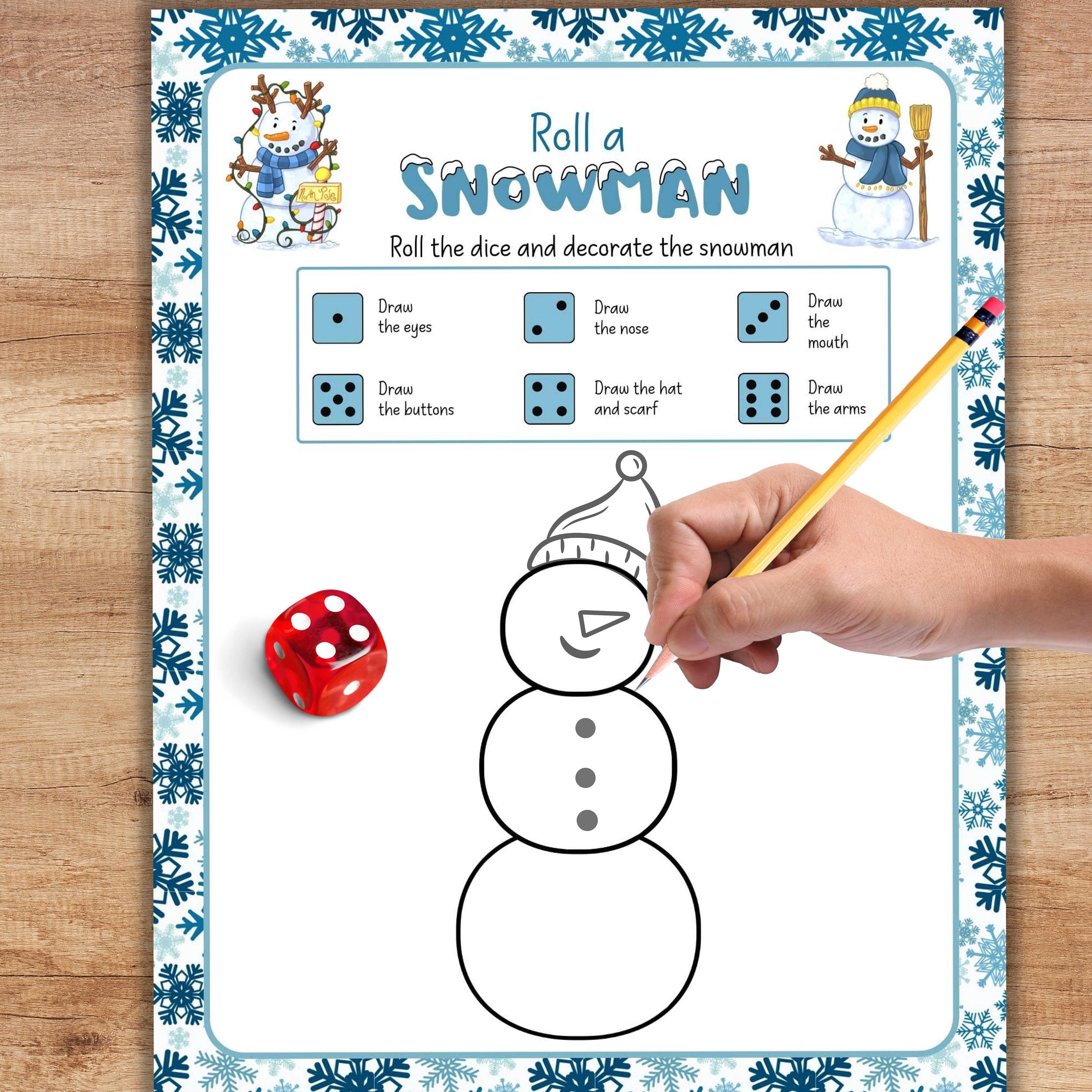 Roll a Snowman Game Printable Kids Winter Holiday Christmas Dice Game ...