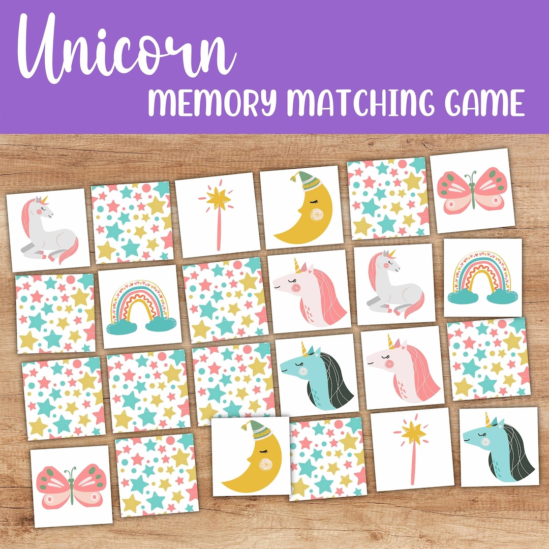 Unicorn Memory Game for Kids Printable Matching Game for Toddler