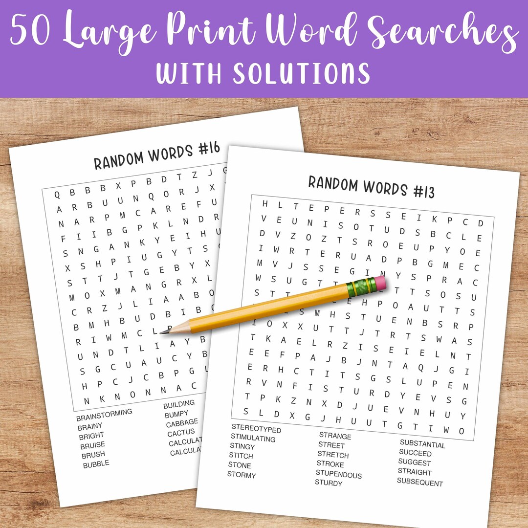 Word Search Puzzle - 50 Printable Large Print Puzzles for Adults, Teens ...