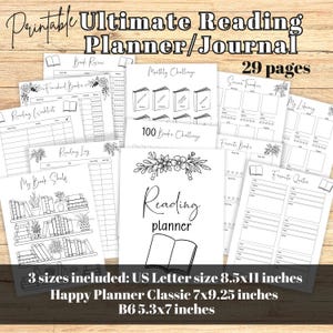 Reading Journal - Book Tracker Reading Log - Bookshelf Planner Insert - Reading Planner w/ Book Review & Checklist - PDF Printable Download