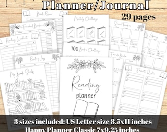 Reading Journal - Book Tracker Reading Log - Bookshelf Planner Insert - Reading Planner w/ Book Review & Checklist - PDF Printable Download