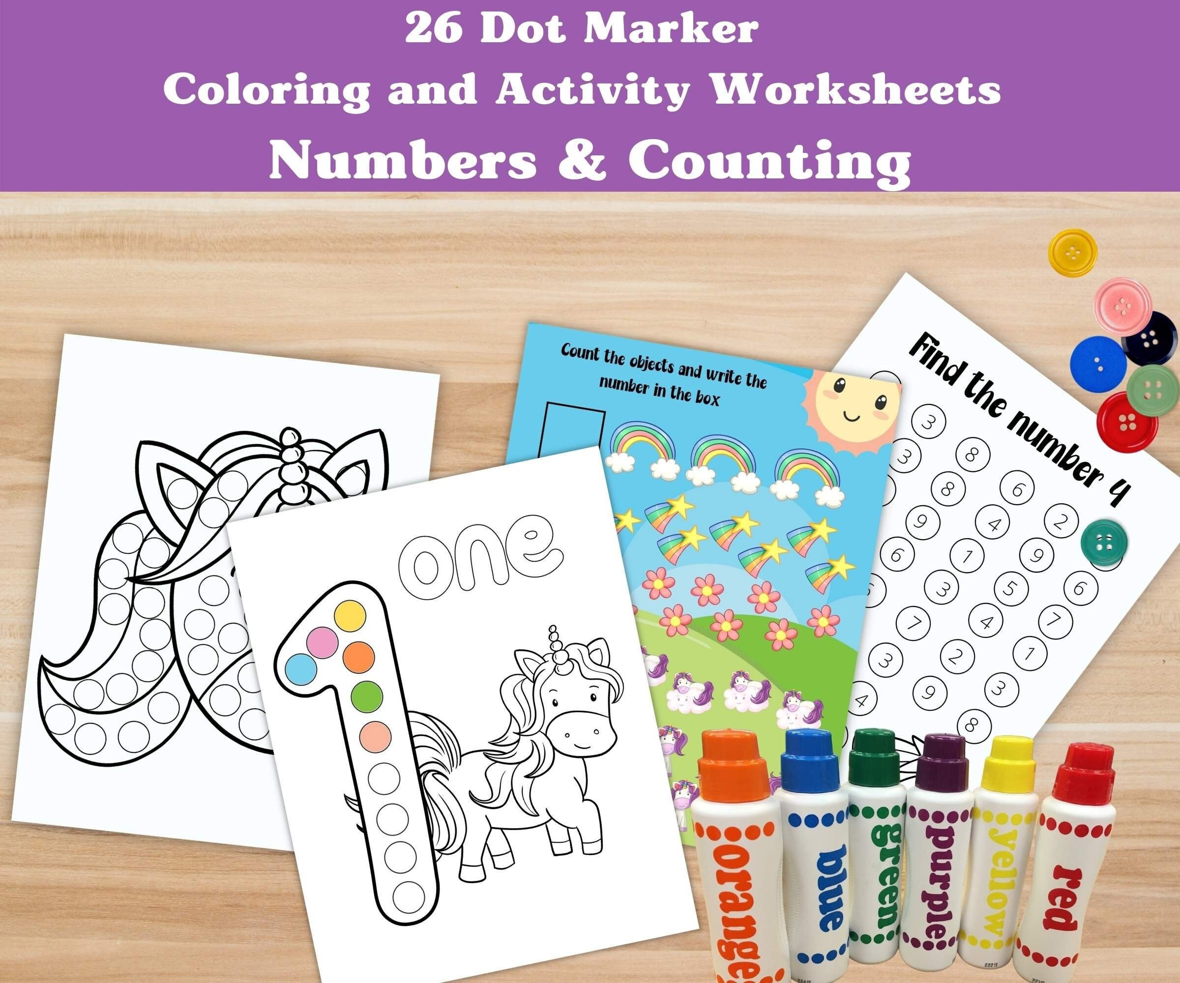 dot marker printable unicorn numbers and counting activity etsy