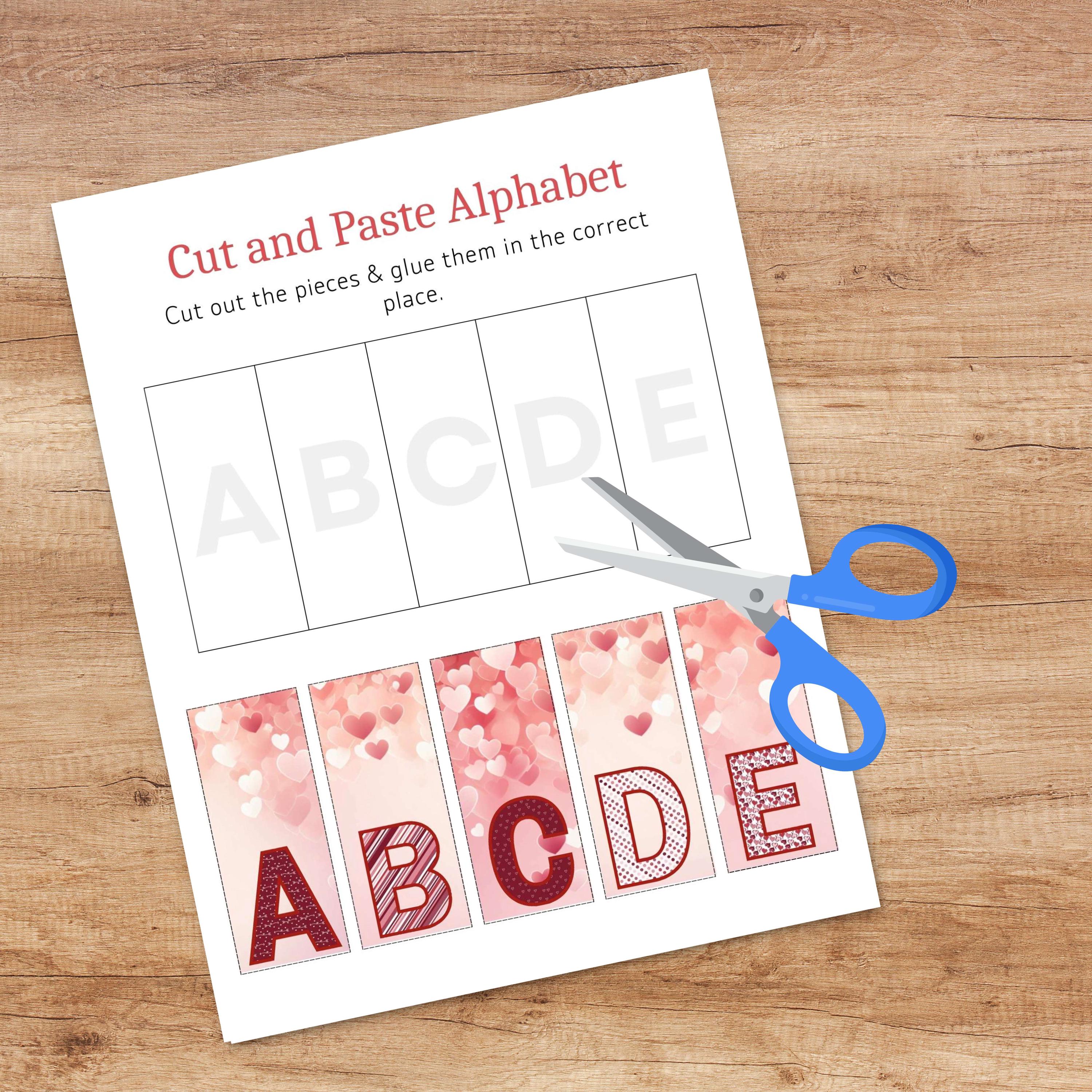 Alphabet Cut and Paste Preschool Worksheets - Valentine Scissor Skills ...