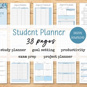 Afdrukbare academische planner voor studenten - Cijfertracker toewijzing examenvoorbereiding studieorganisator voor middelbare school en hogeschool - pdf direct downloaden