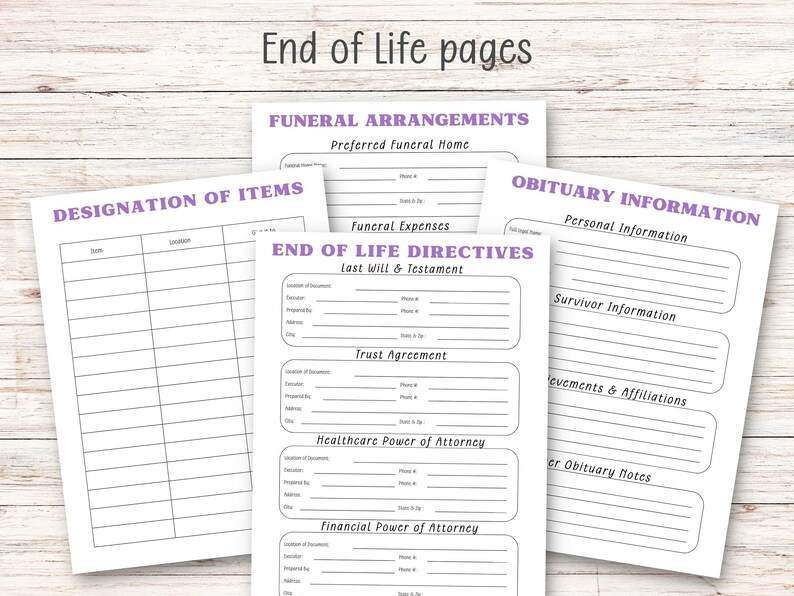 End of Life Planner Printable Emergency Binder PDF in Case of Emergency or Death What If Estate ...