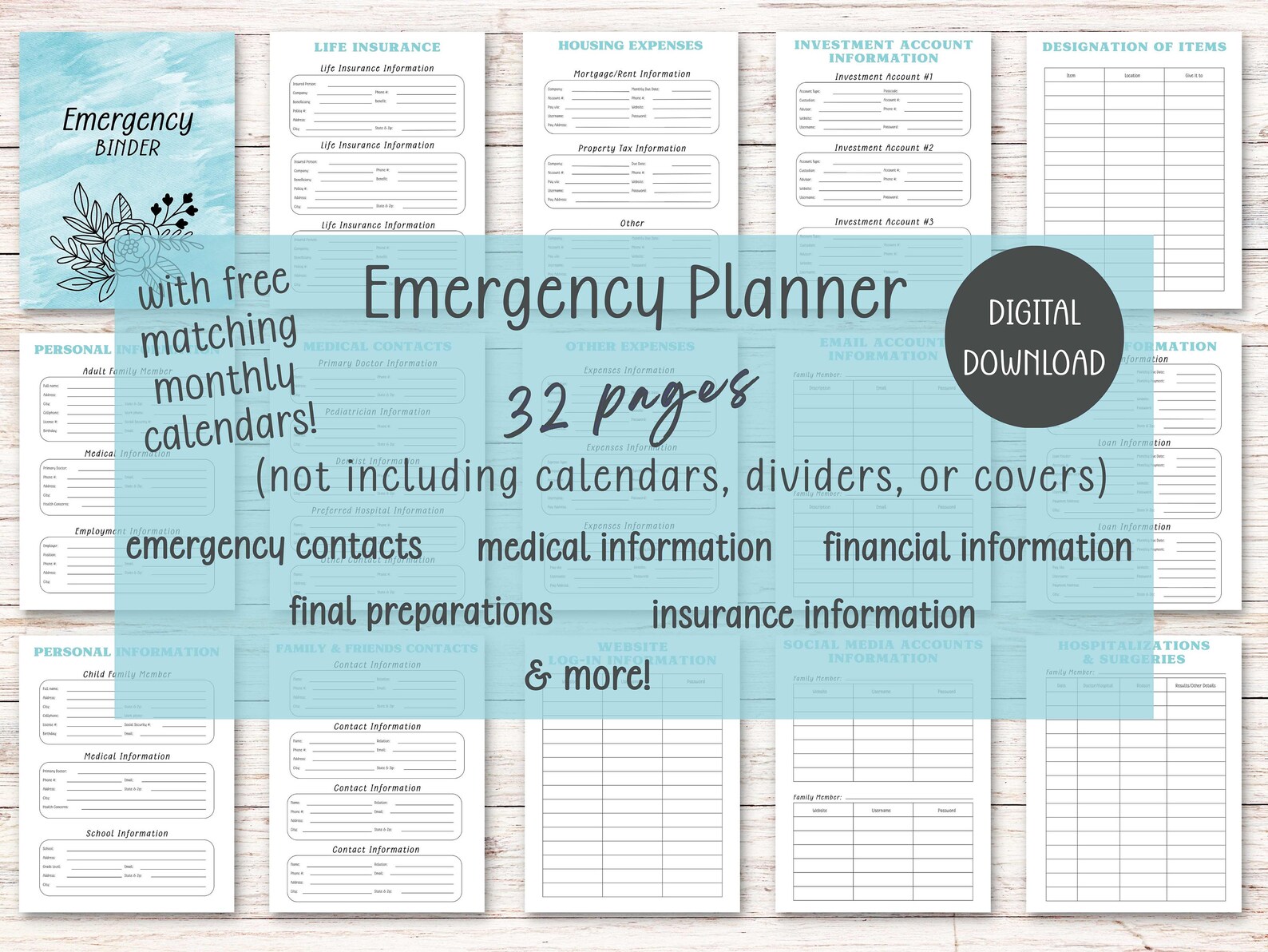 Emergency Binder - Printable PDF End of Life Planner - in Case of ...