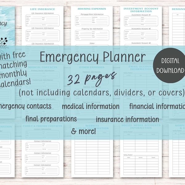 Emergency Binder - Printable PDF End of Life Planner - In case of emergency or death - What if Estate Planning organizer